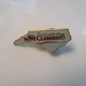 Village of Clemmons North Carolina shaped vintage enamel lapel pin